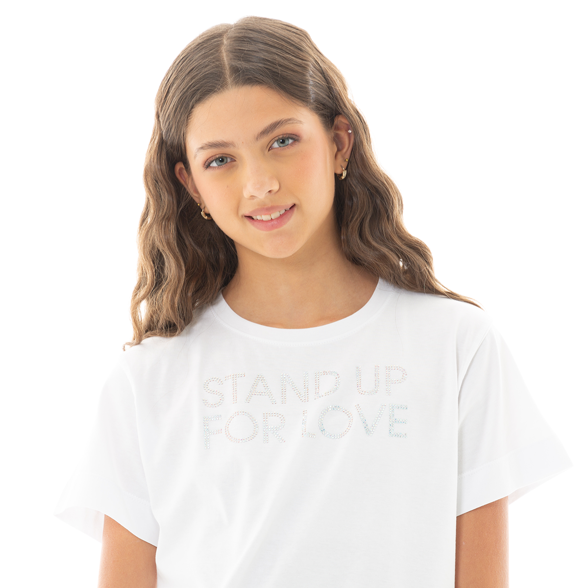 CAMISETA PARA NIÑA CON ESTAMPADO DE PIEDRERIA