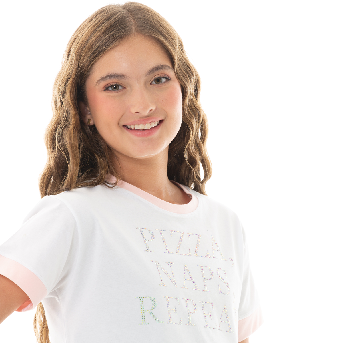 CAMISETA PARA NIÑAS CON ESTAMPADO EN PIEDRERIA