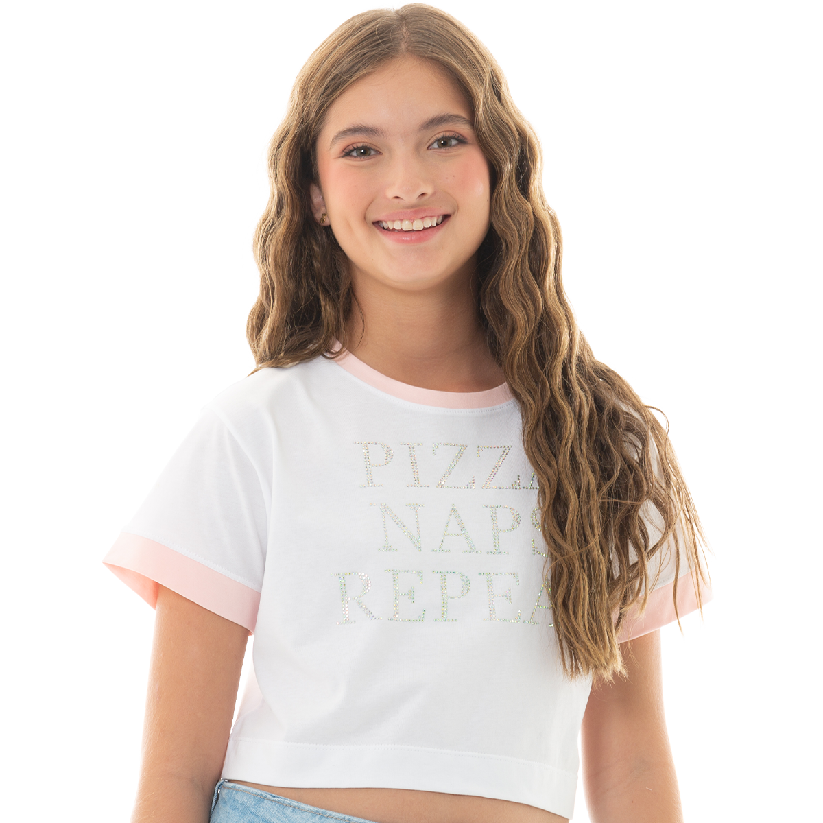 CAMISETA PARA NIÑAS CON ESTAMPADO EN PIEDRERIA