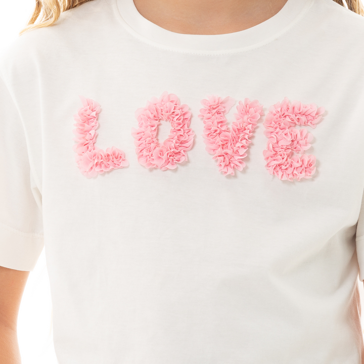 CAMISETA TIPO CROP PARA NIÑA CON APLIQUE - LOVE