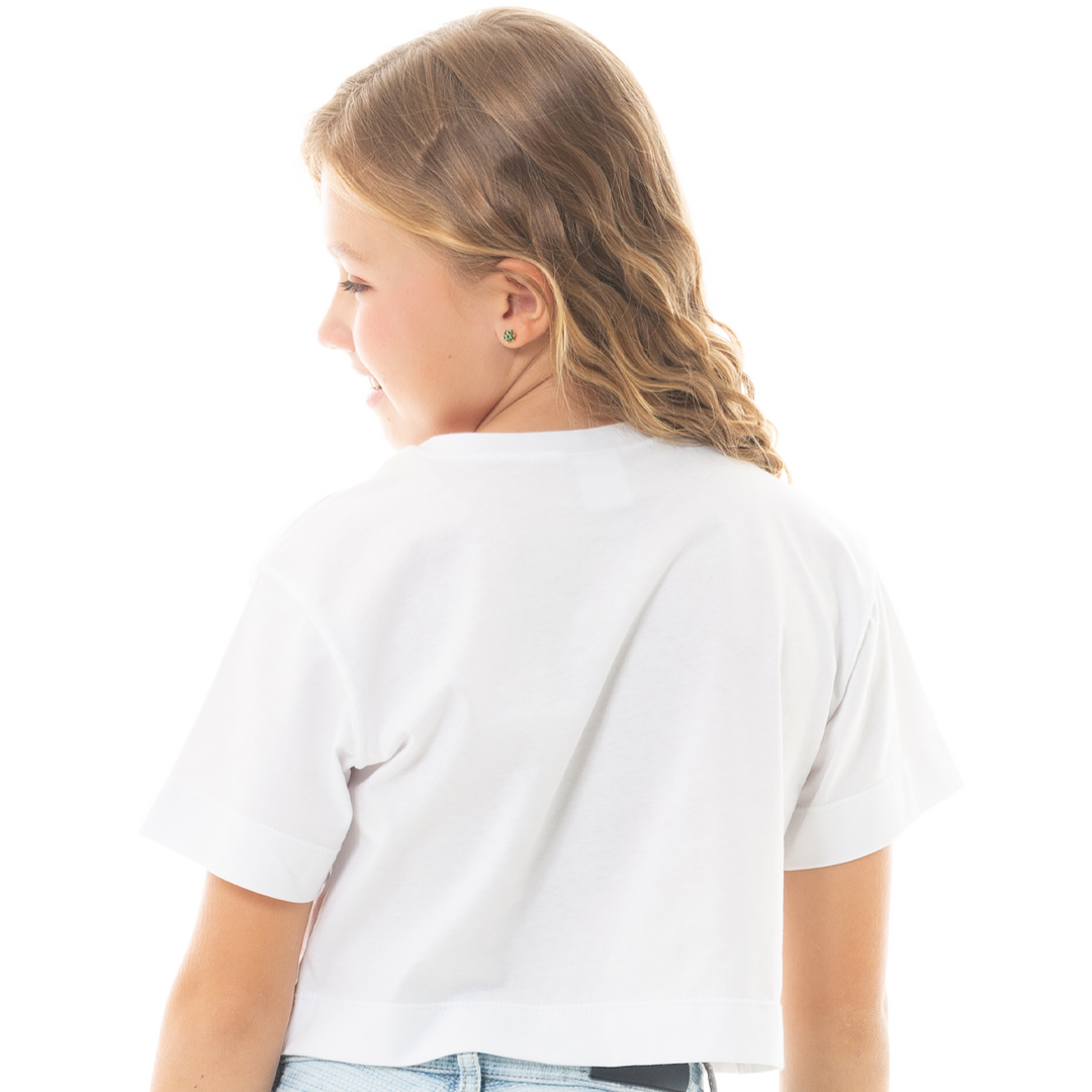 CAMISETA TIPO CROP PARA NIÑA CON APLIQUE - CUTE