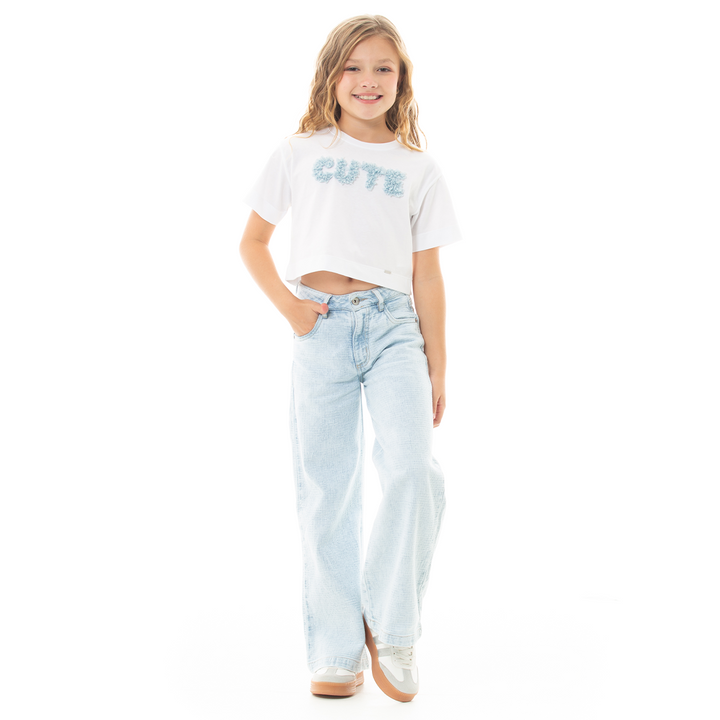 CAMISETA TIPO CROP PARA NIÑA CON APLIQUE - CUTE