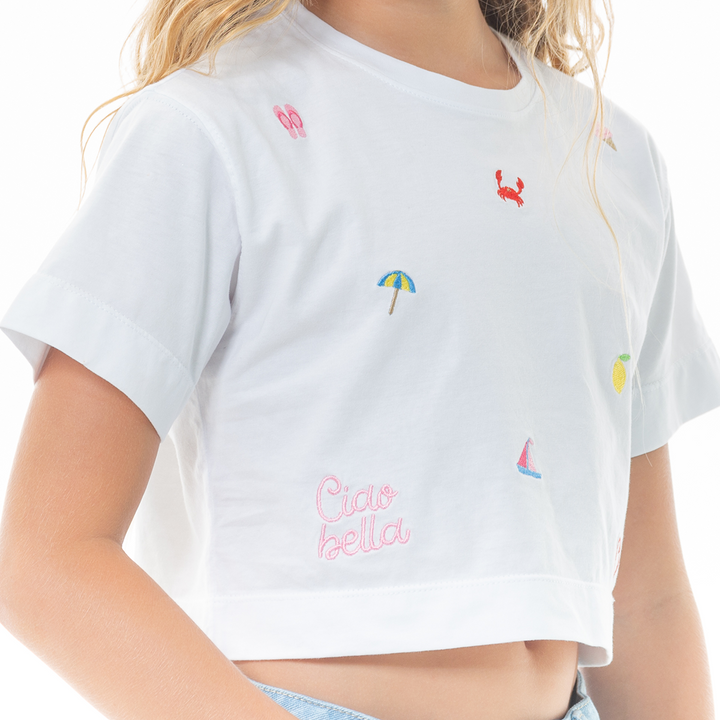 CAMISETA CROP PARA NIÑAS CON DISEÑOS BORDADOS