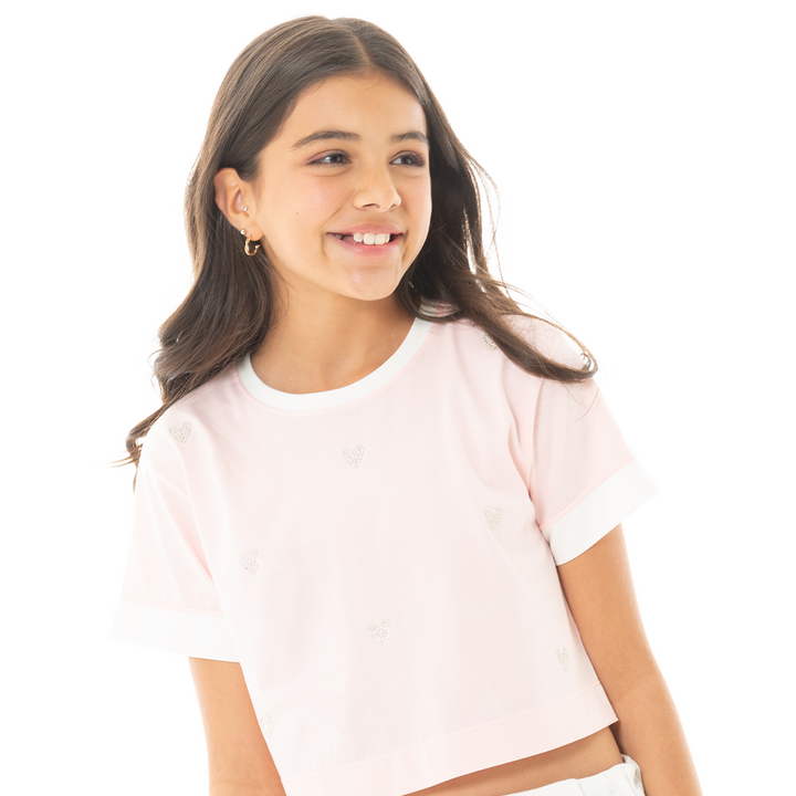 CAMISETA PARA NIÑA CON ESTAMPADO DE PIEDRERIA