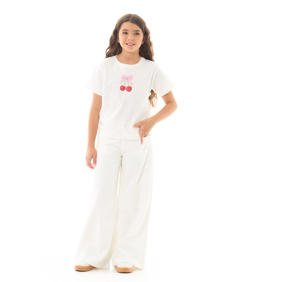 CAMISETA PARA NIÑAS CON DISEÑO ESTAMPADO DE CEREZAS