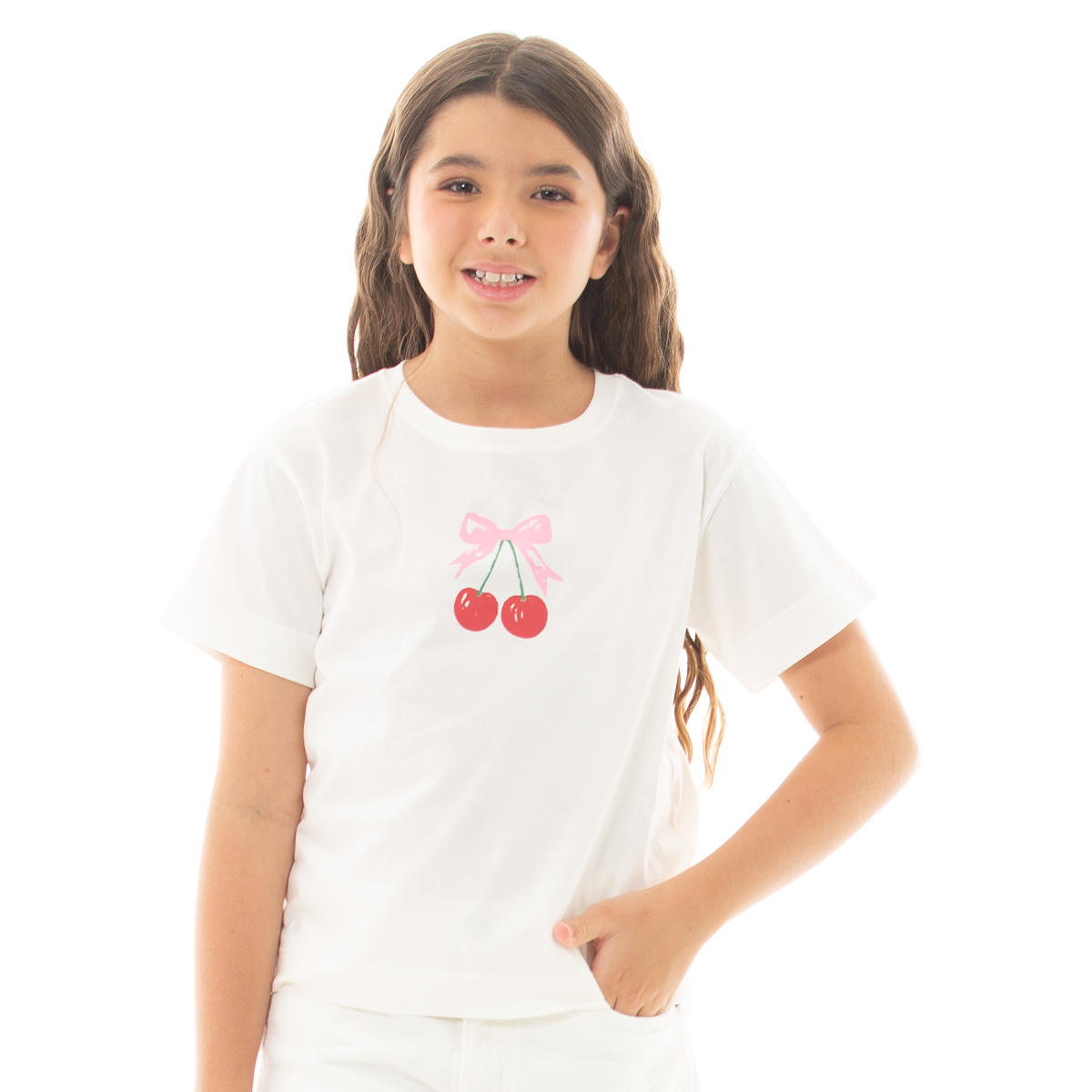 CAMISETA PARA NIÑAS CON DISEÑO ESTAMPADO DE CEREZAS