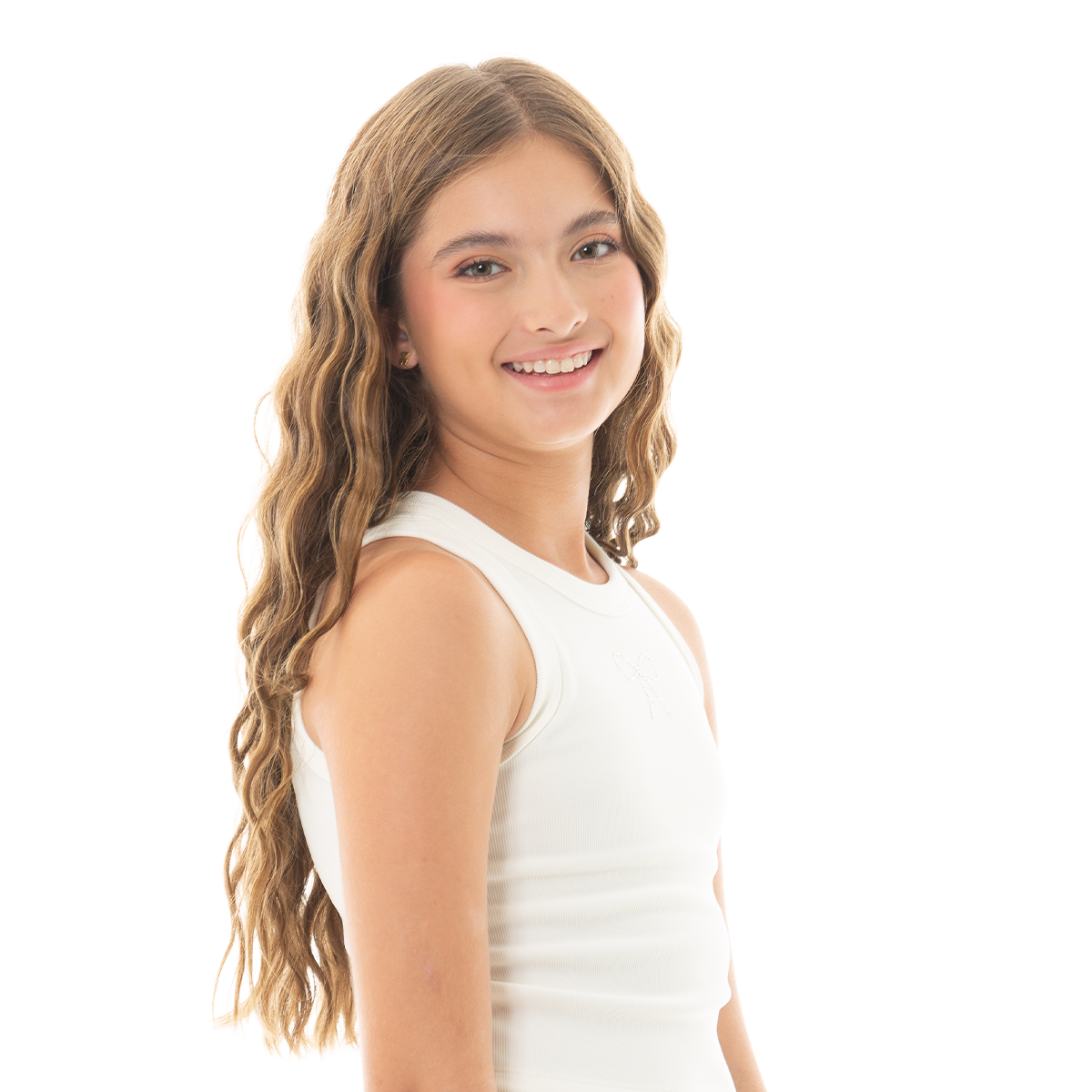 CROP TOP PARA NIÑAS CON APLIQUE DE LAZO EN PIEDRAS BRILLANTES