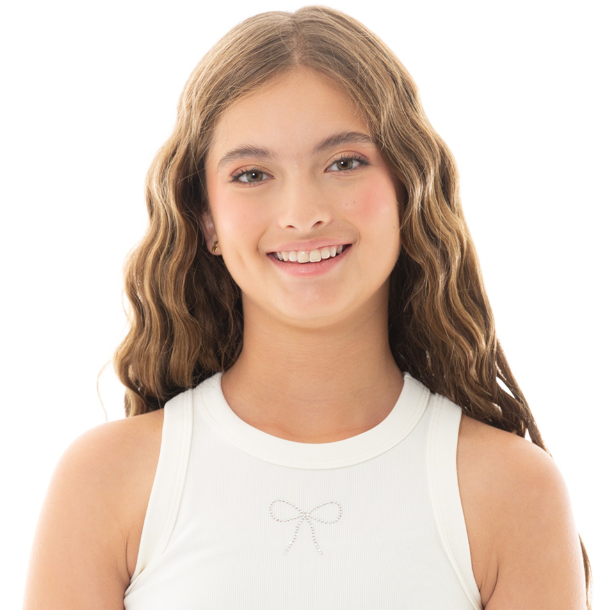 CROP TOP PARA NIÑAS CON APLIQUE DE LAZO EN PIEDRAS BRILLANTES