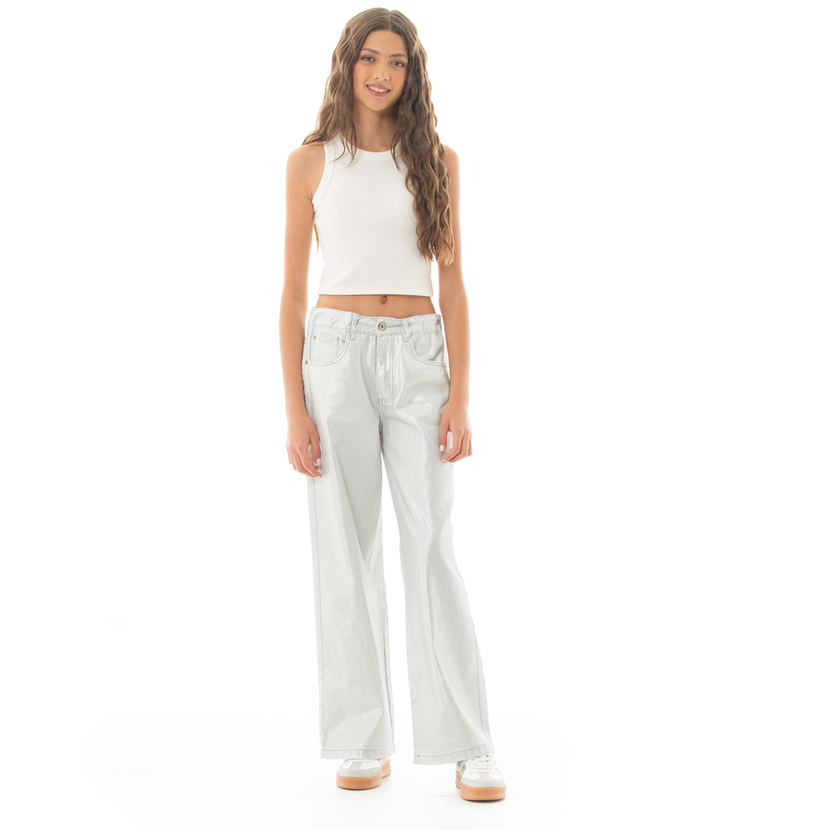 CROP TOP PARA NIÑAS CON APLIQUE DE PIEDRAS BRILLANTES