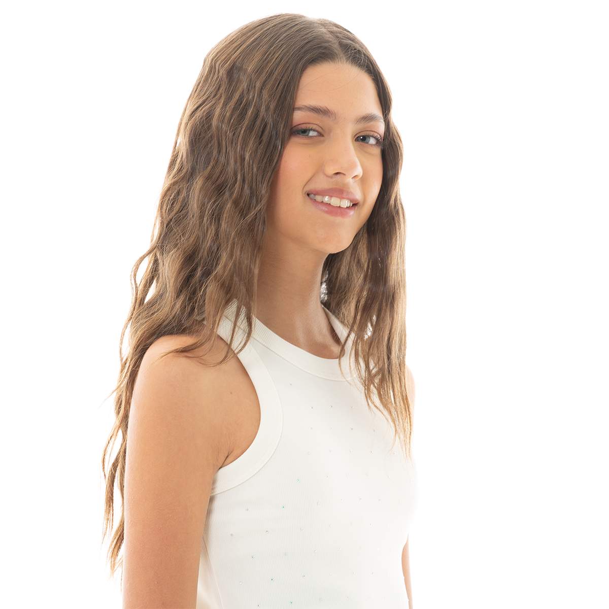 CROP TOP PARA NIÑAS CON APLIQUE DE PIEDRAS BRILLANTES