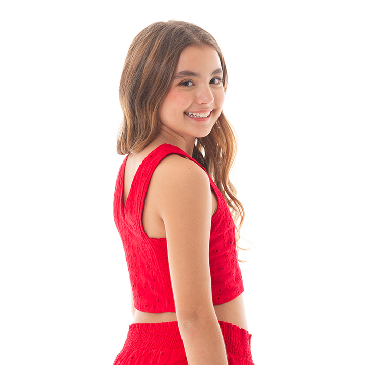 CROP TOP PARA NIÑAS EN DISEÑO DE OJALILLO