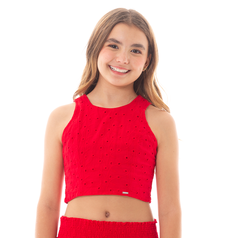 CROP TOP PARA NIÑAS EN DISEÑO DE OJALILLO