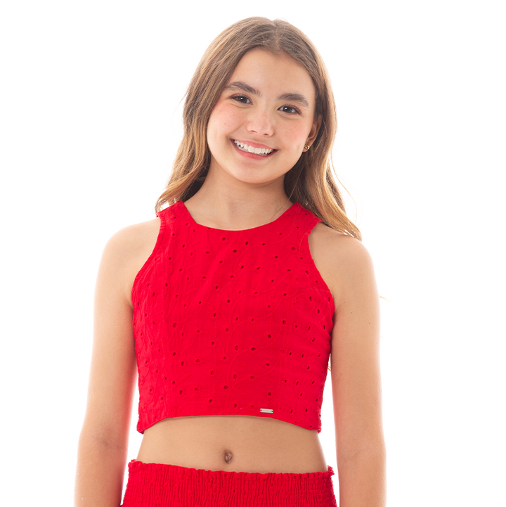 CROP TOP PARA NIÑAS EN DISEÑO DE OJALILLO
