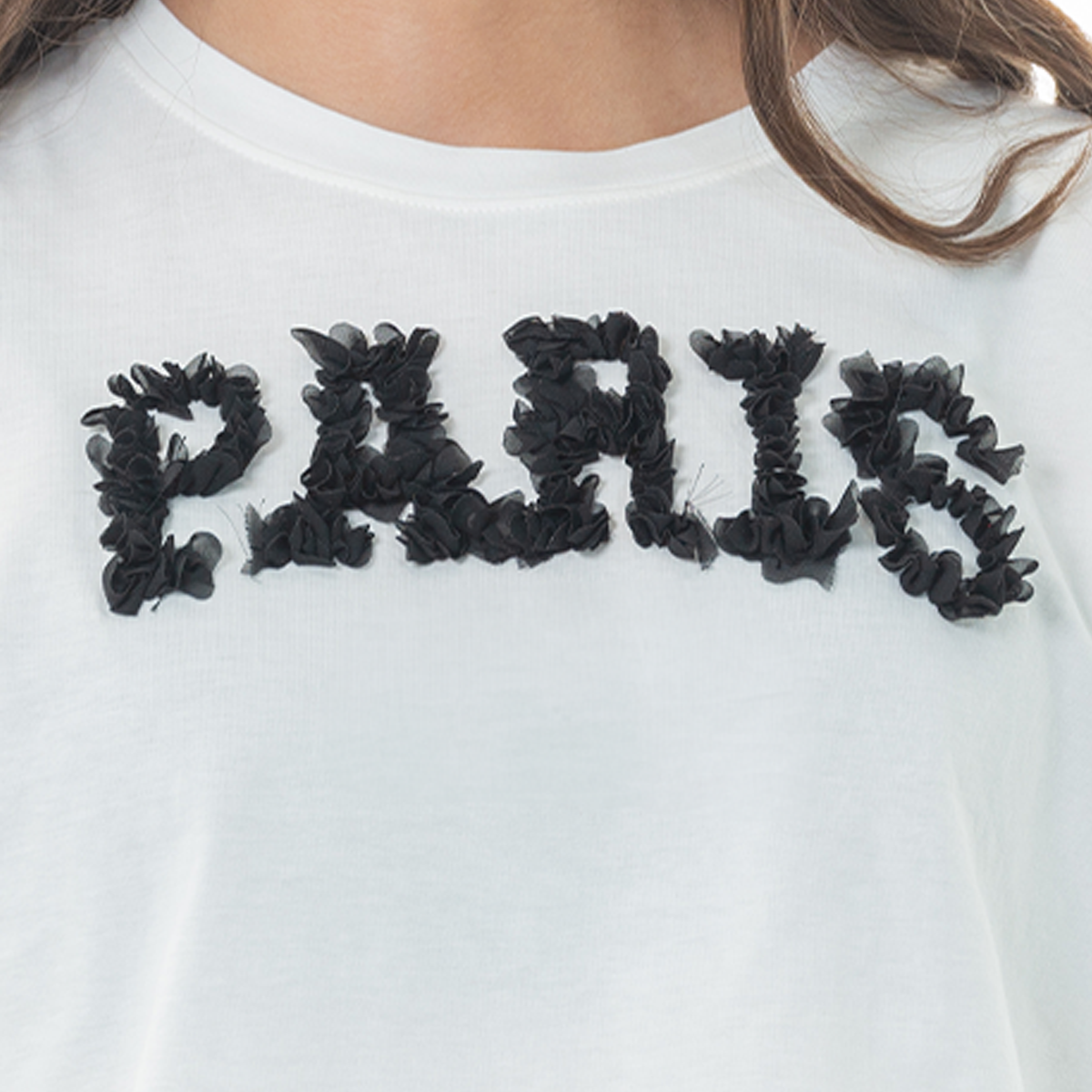 CAMISETA TIPO CROP PARA NIÑAS CON APLIQUE - PARIS