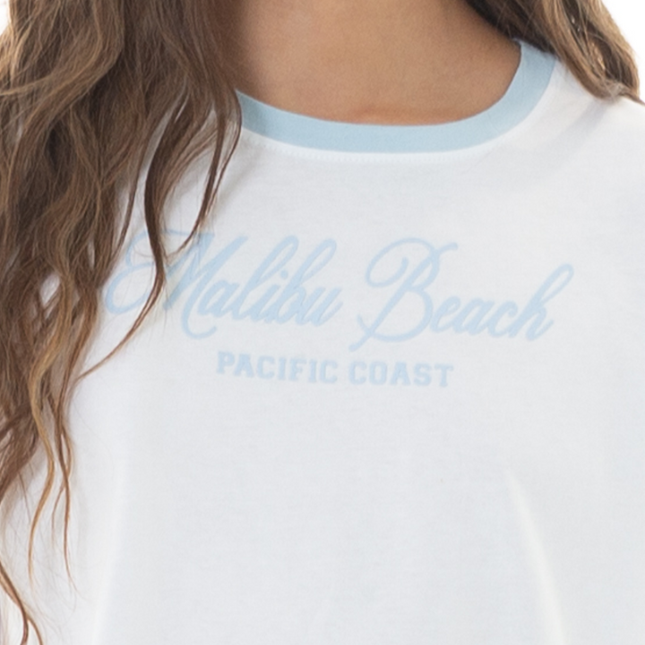CAMISETA CROP EN ALGODÓN “MALIBU BEACH” PARA NIÑAS