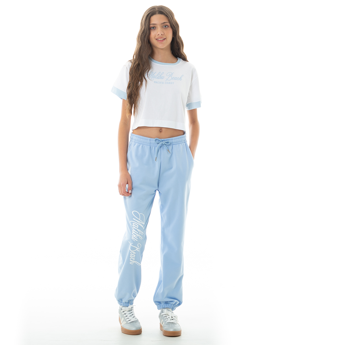 Camiseta crop para niñas en algodón “malibu beach” estampado