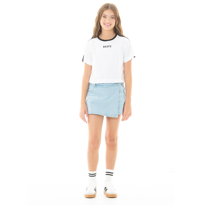 CAMISETA EN ALGODÓN CON TEXTO “BRAVE” ESTAMPADO PARA NIÑAS