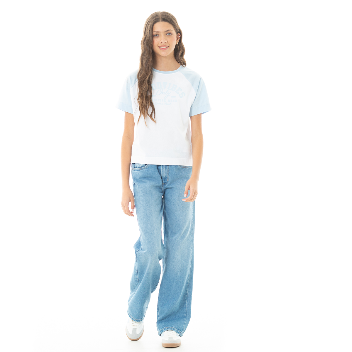 CAMISETA PARA NIÑAS CON DISEÑO ESTAMPADO - GOOD VIBES