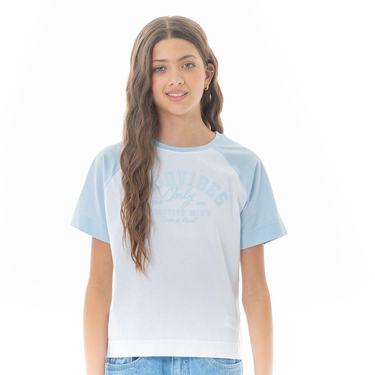CAMISETA PARA NIÑAS CON DISEÑO ESTAMPADO - GOOD VIBES