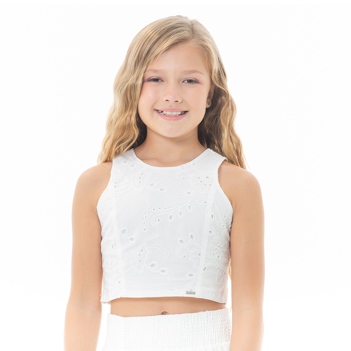 CROP TOP PARA NIÑAS EN DISEÑO DE OJALILLO