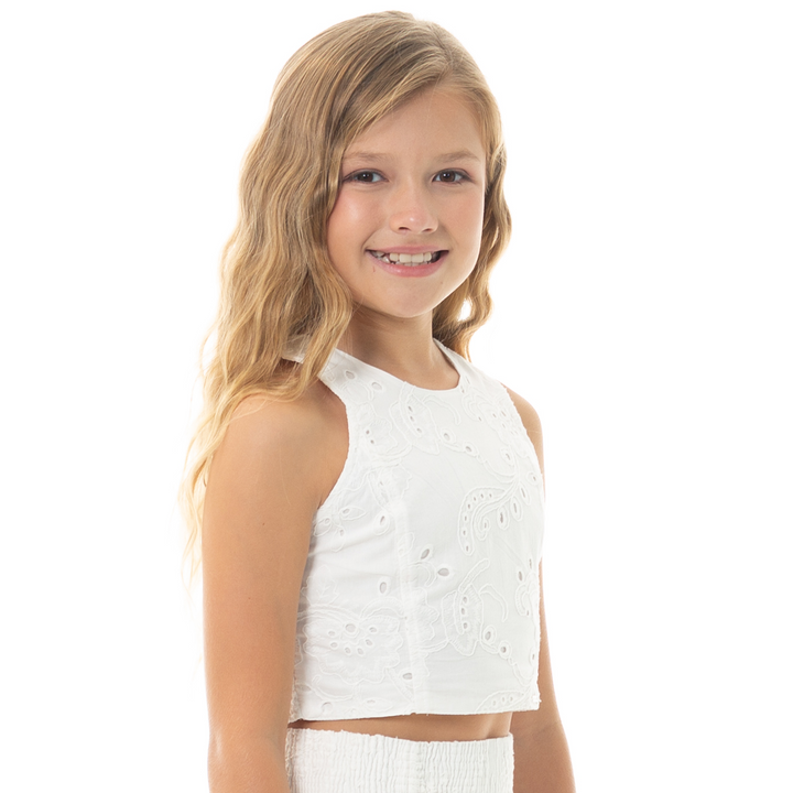 CROP TOP PARA NIÑAS EN DISEÑO DE OJALILLO