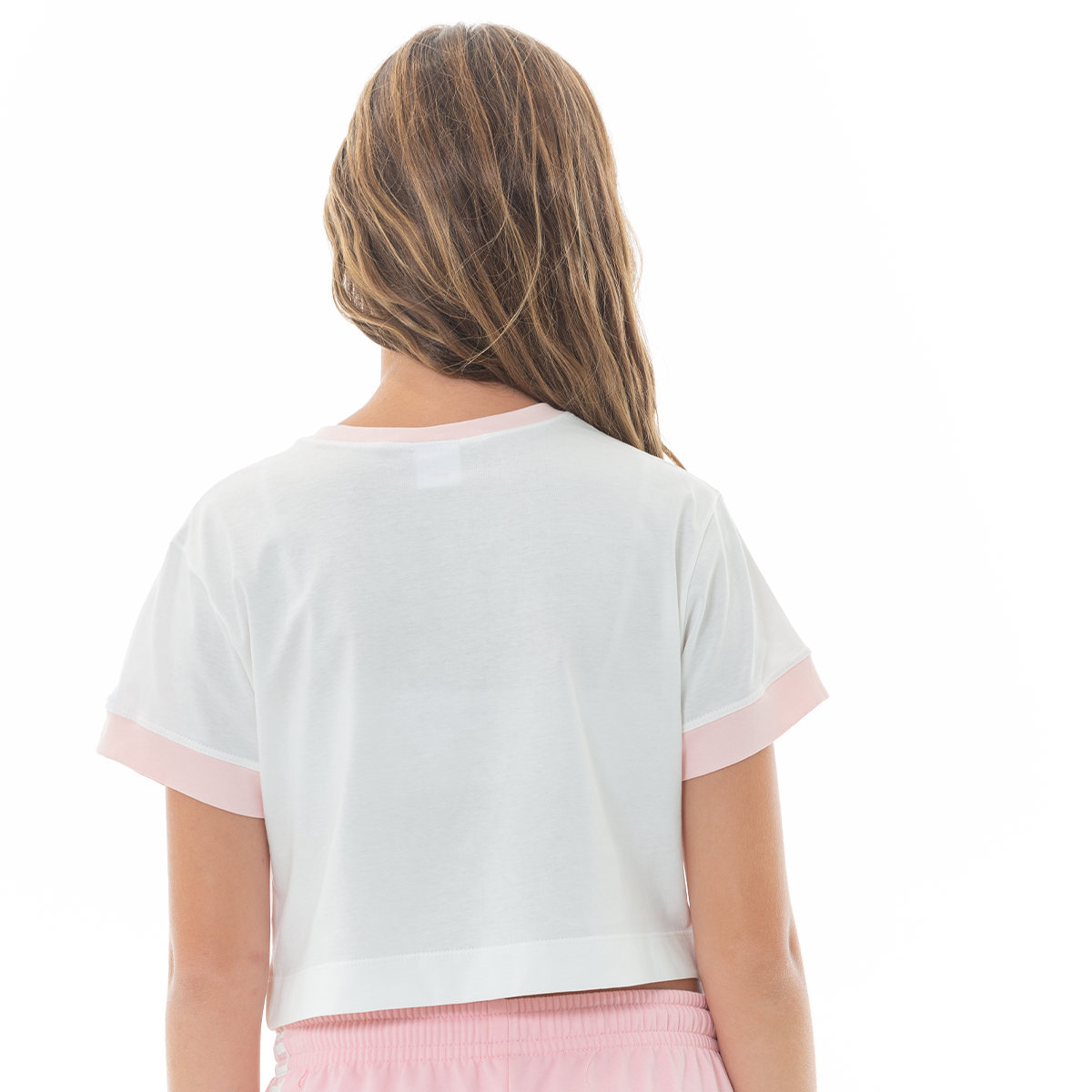 Camiseta crop para niñas en algodón con estampado Soho en foil