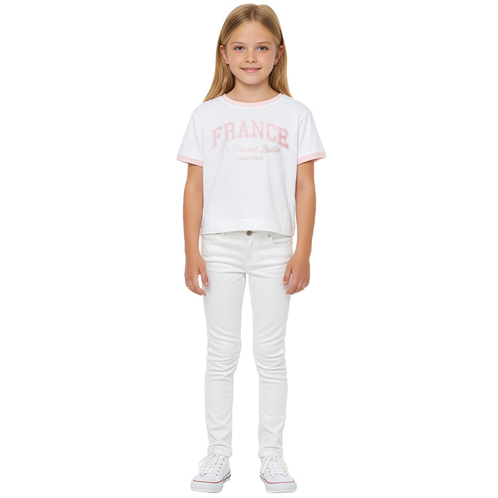 CAMISETA CROP PARA NIÑA CON DISEÑO ESTAMPADO FRANCE