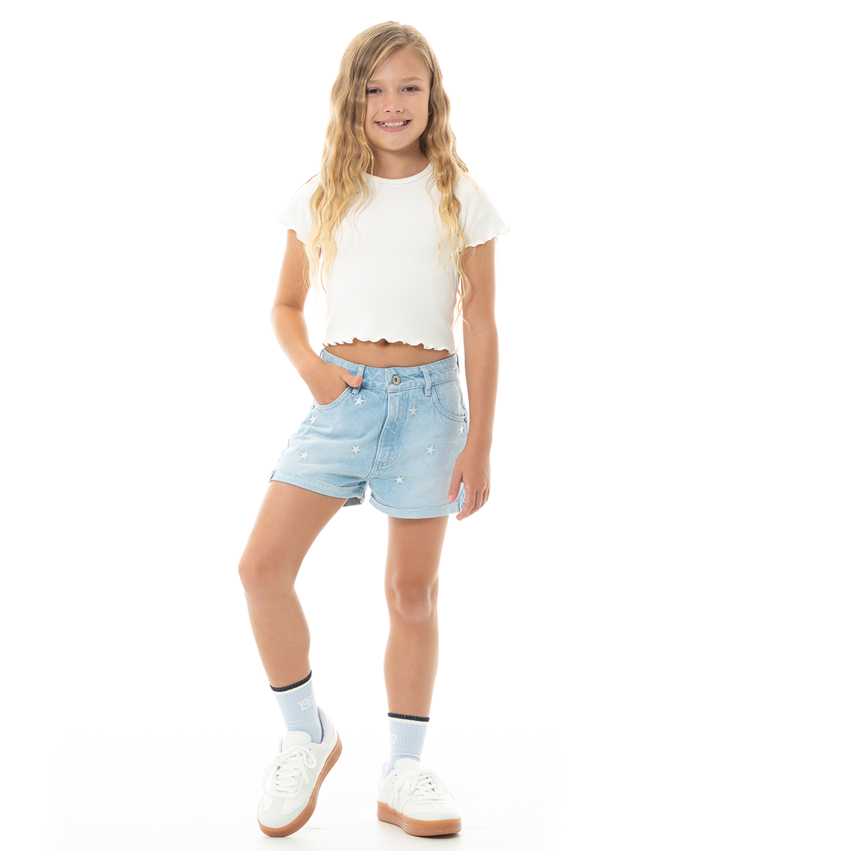 Camiseta para niñas en rib manga corta - Beige