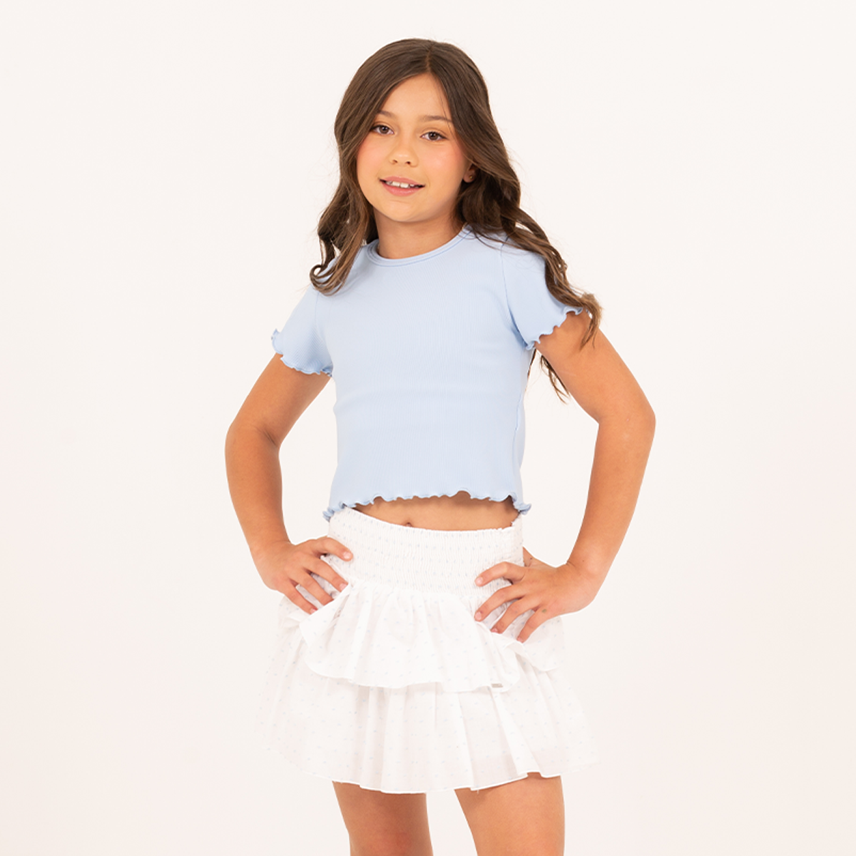 Camiseta para niñas en rib manga corta - Azul claro