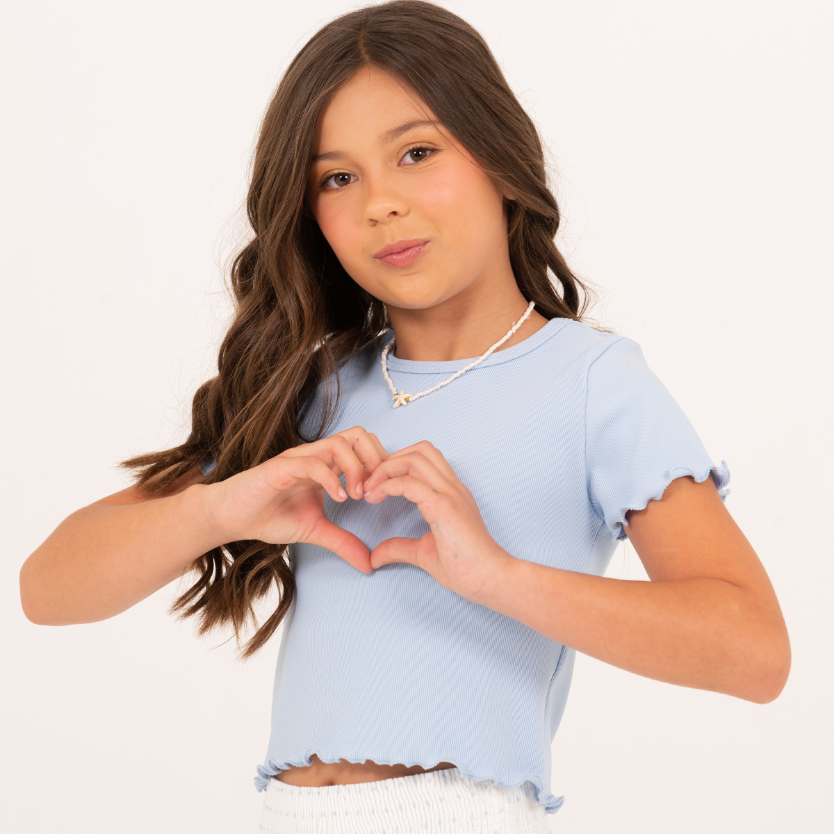 Camiseta para niñas en rib manga corta - Azul claro