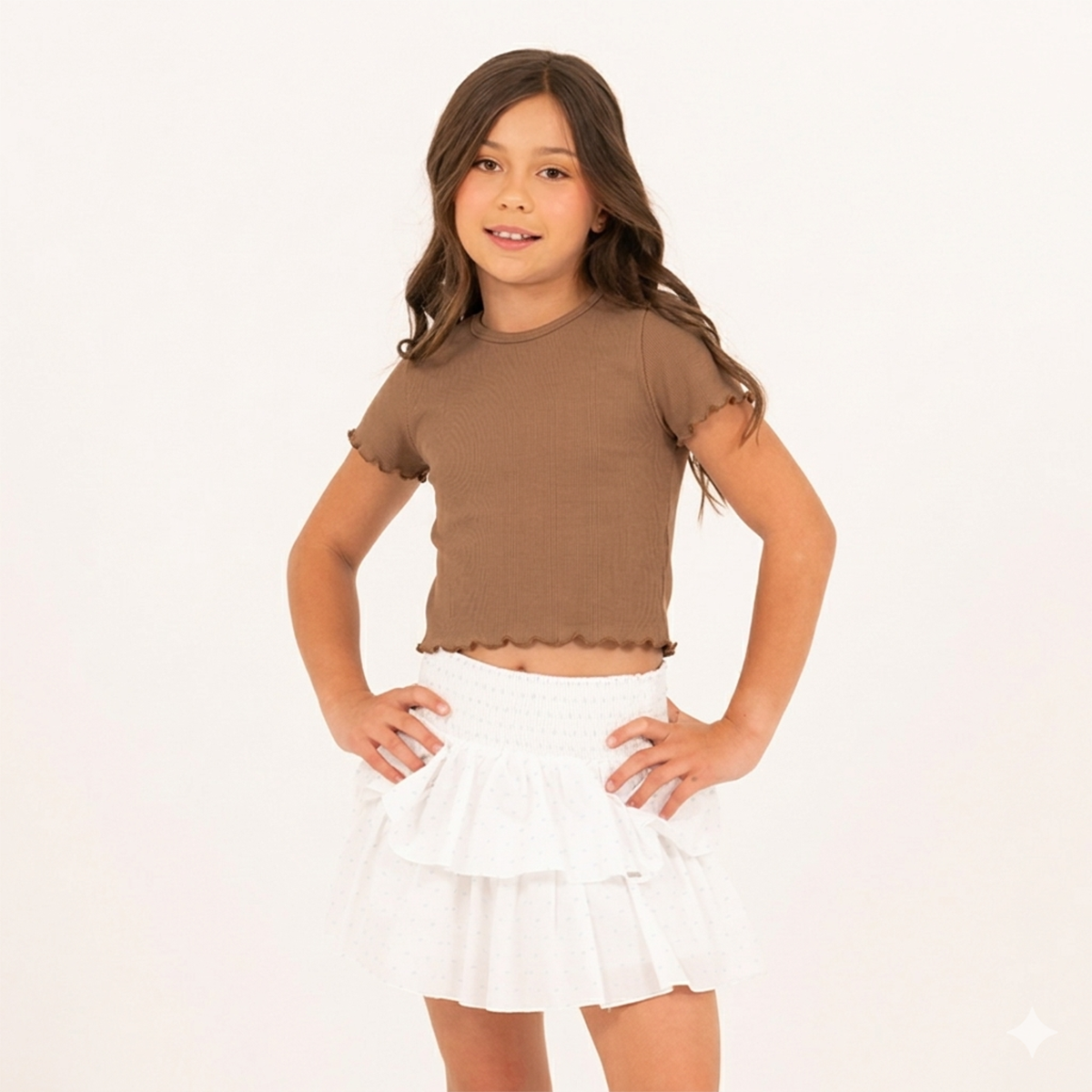 Camiseta para niñas en rib – Cafe