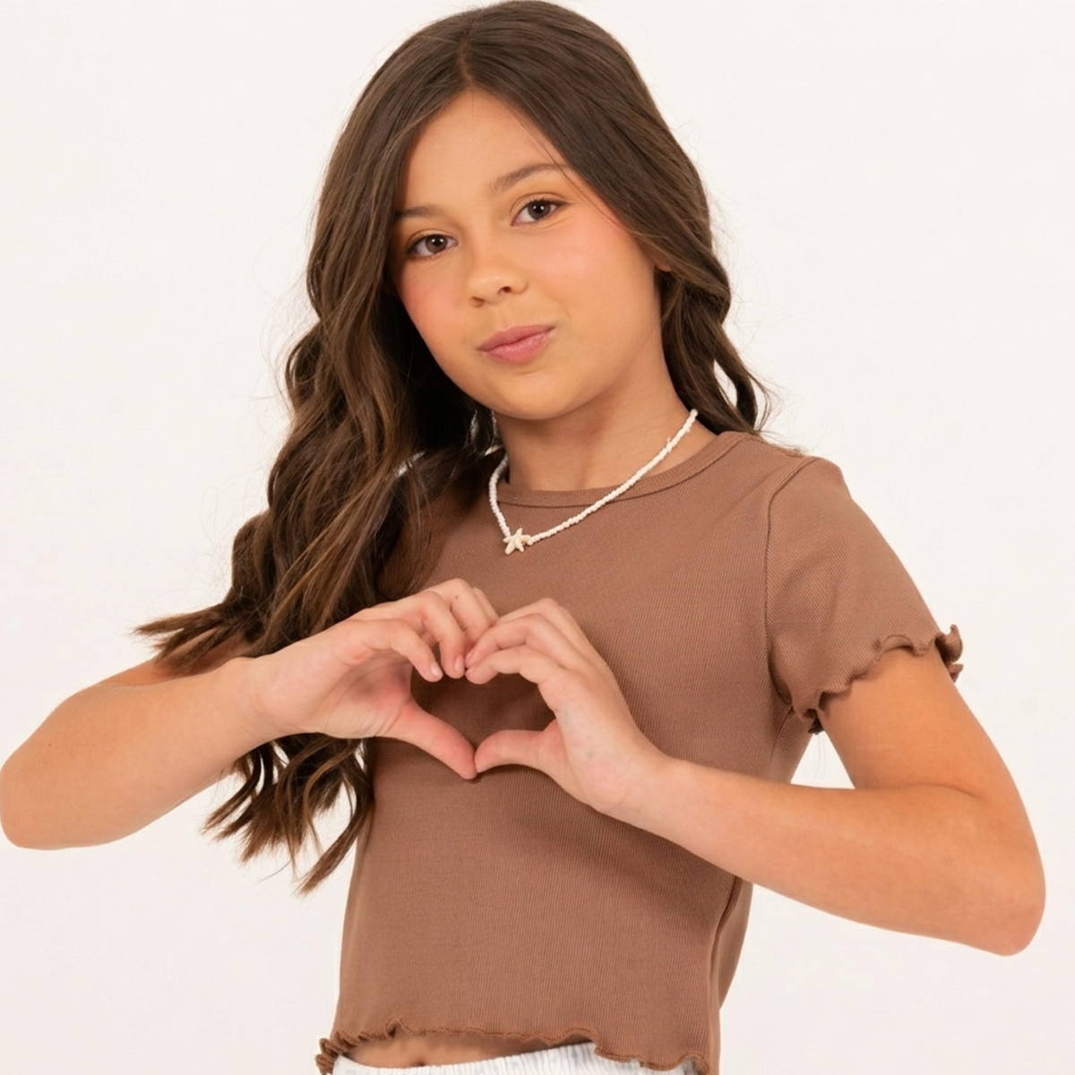 Camiseta para niñas en rib – Cafe