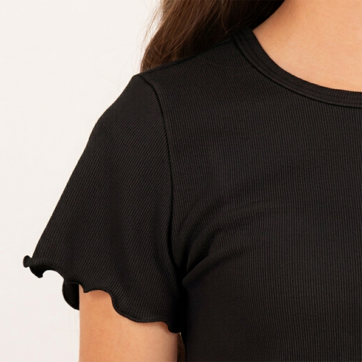 Camiseta para niñas en rib manga corta - Negra