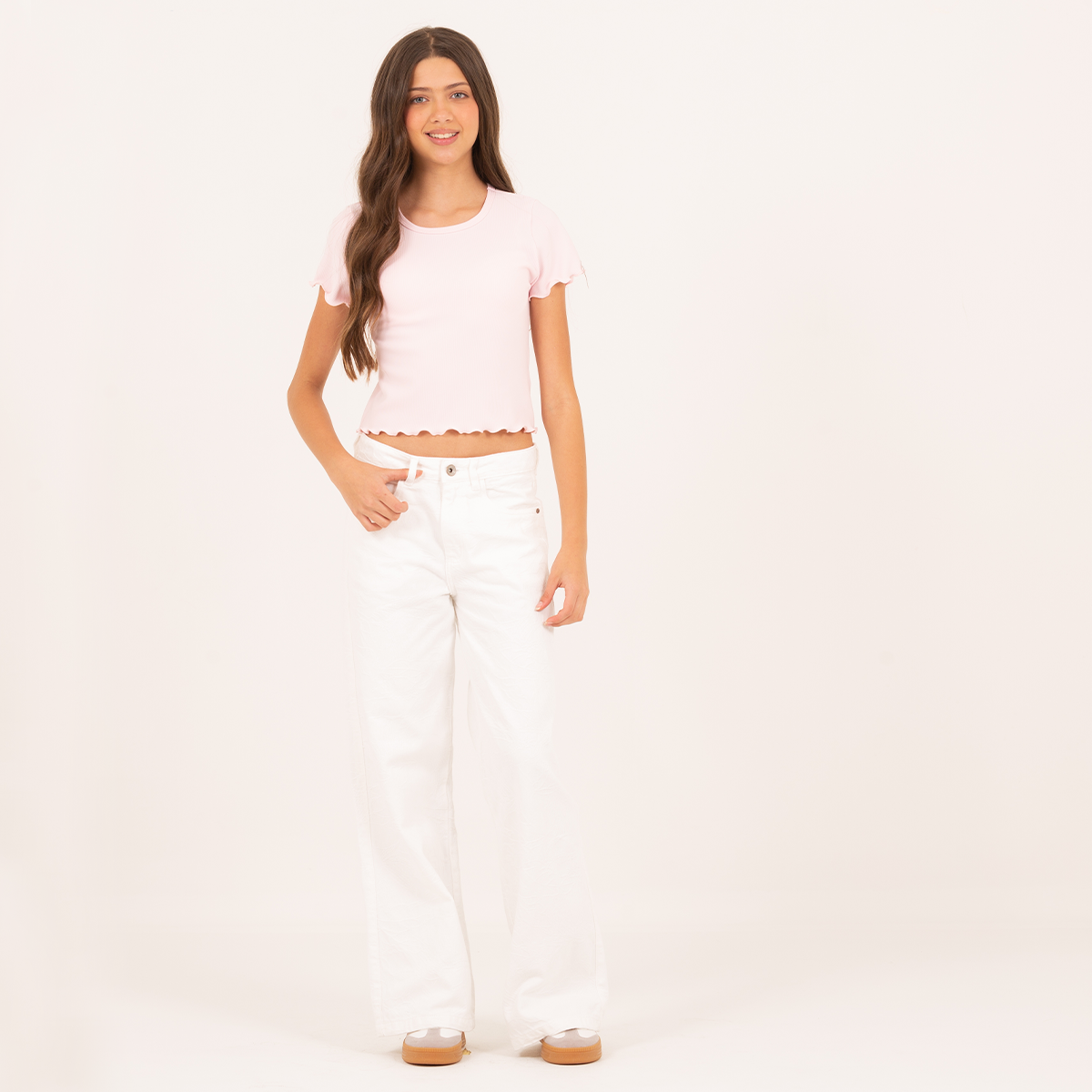 Camiseta para niñas en rib – Rosado claro