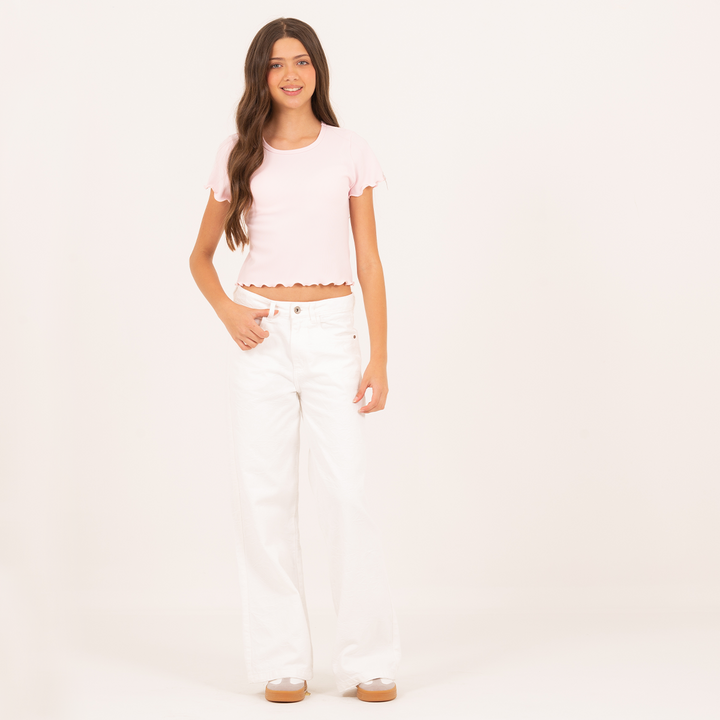 CAMISETA RIB AJUSTADA PARA NIÑAS – ROSADO CLARO