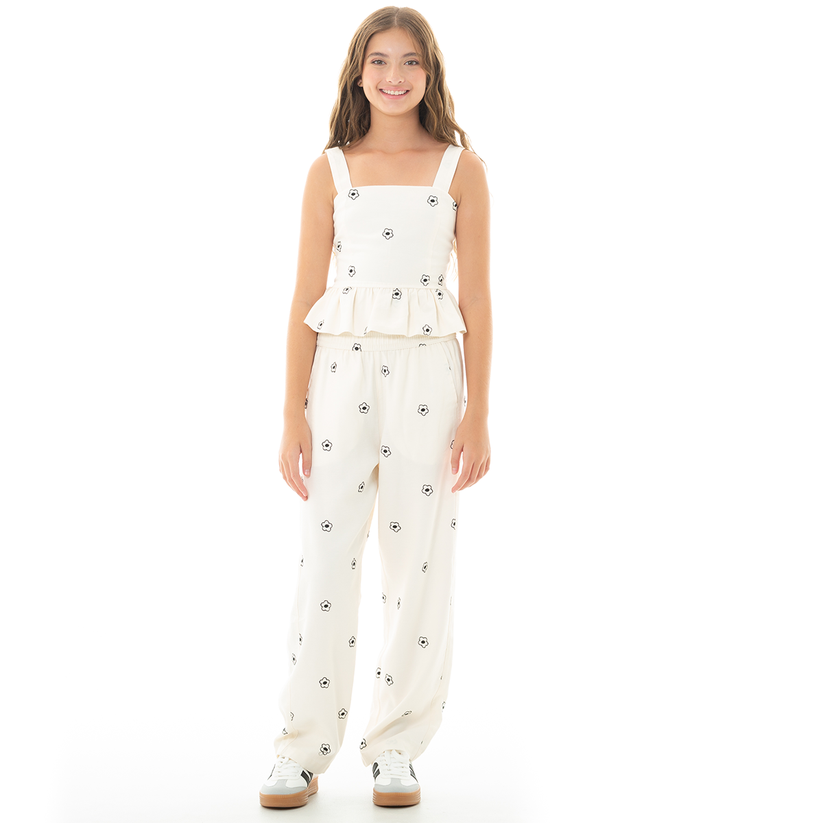 CROP TOP PARA NIÑAS CON DISEÑO DE FLORES BORDADAS
