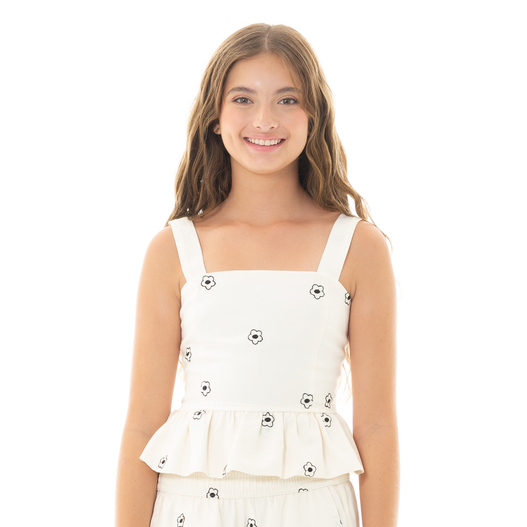 CROP TOP PARA NIÑAS CON DISEÑO DE FLORES BORDADAS