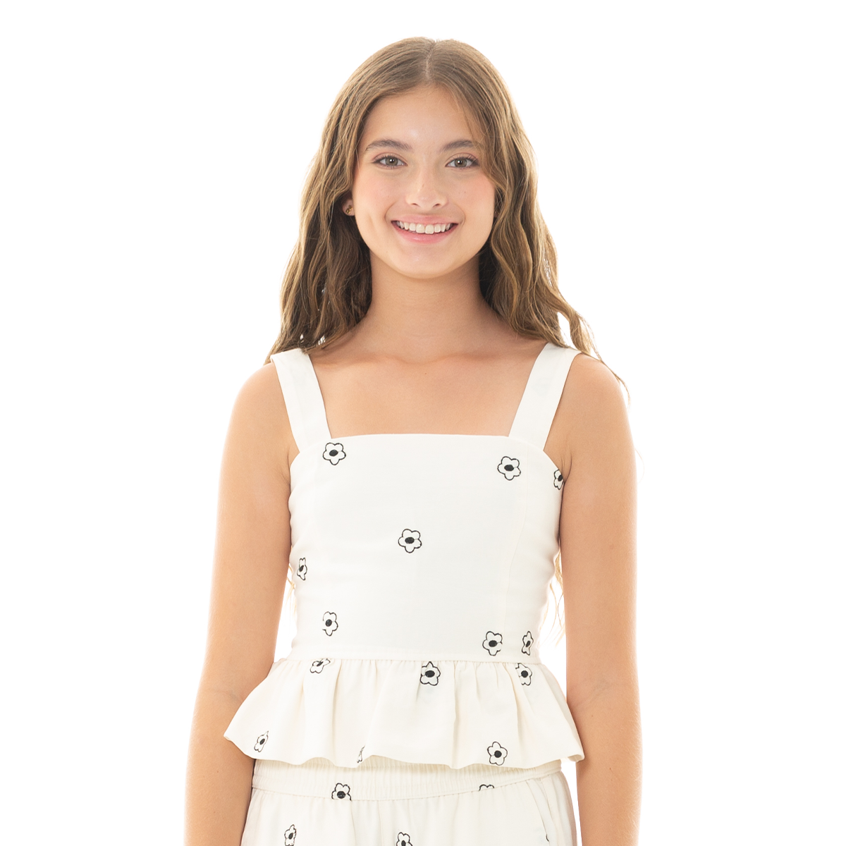 CROP TOP PARA NIÑAS CON DISEÑO DE FLORES BORDADAS