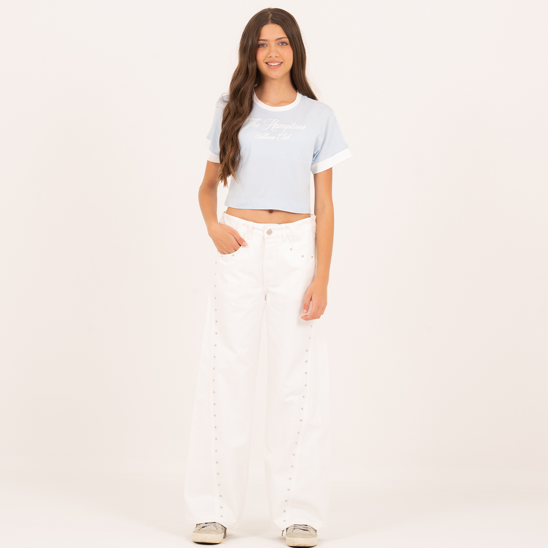 CAMISETA CROP PARA NIÑAS – AZUL CLARO