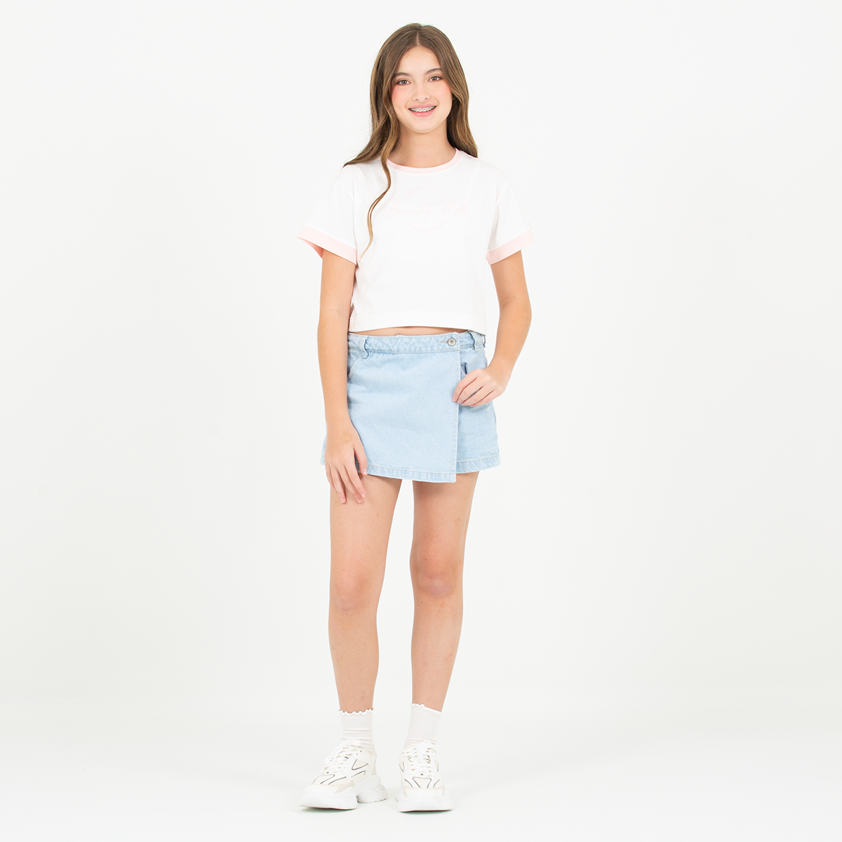 Camiseta crop para niñas en algodón “beverly hills” estampado