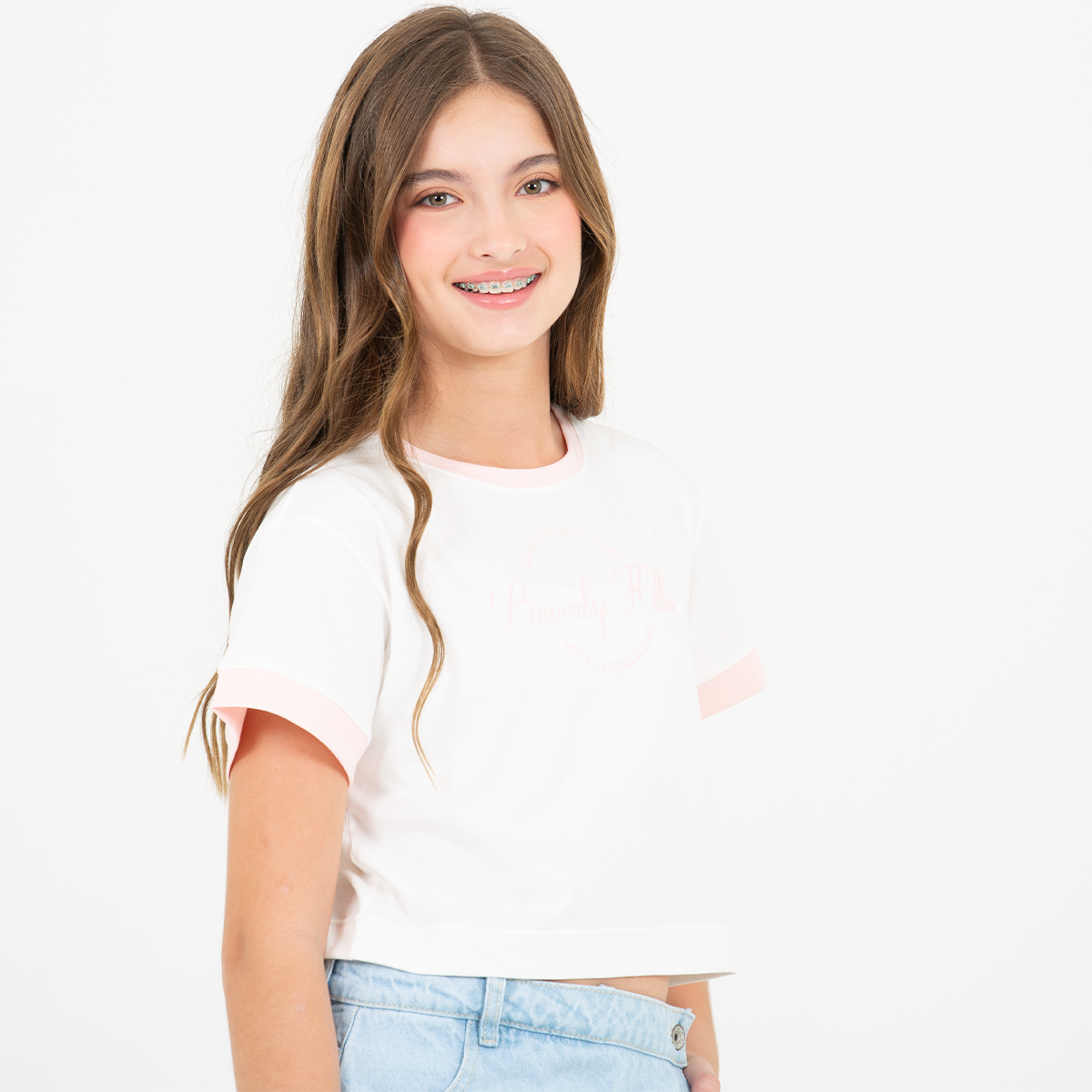 Camiseta crop para niñas en algodón “beverly hills” estampado