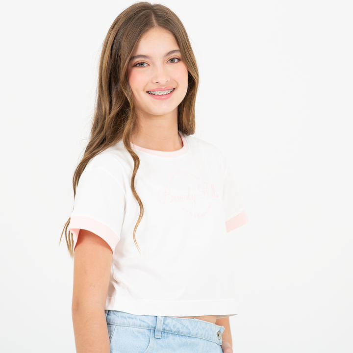 CAMISETA CROP EN ALGODÓN “BEVERLY HILLS” PARA NIÑAS