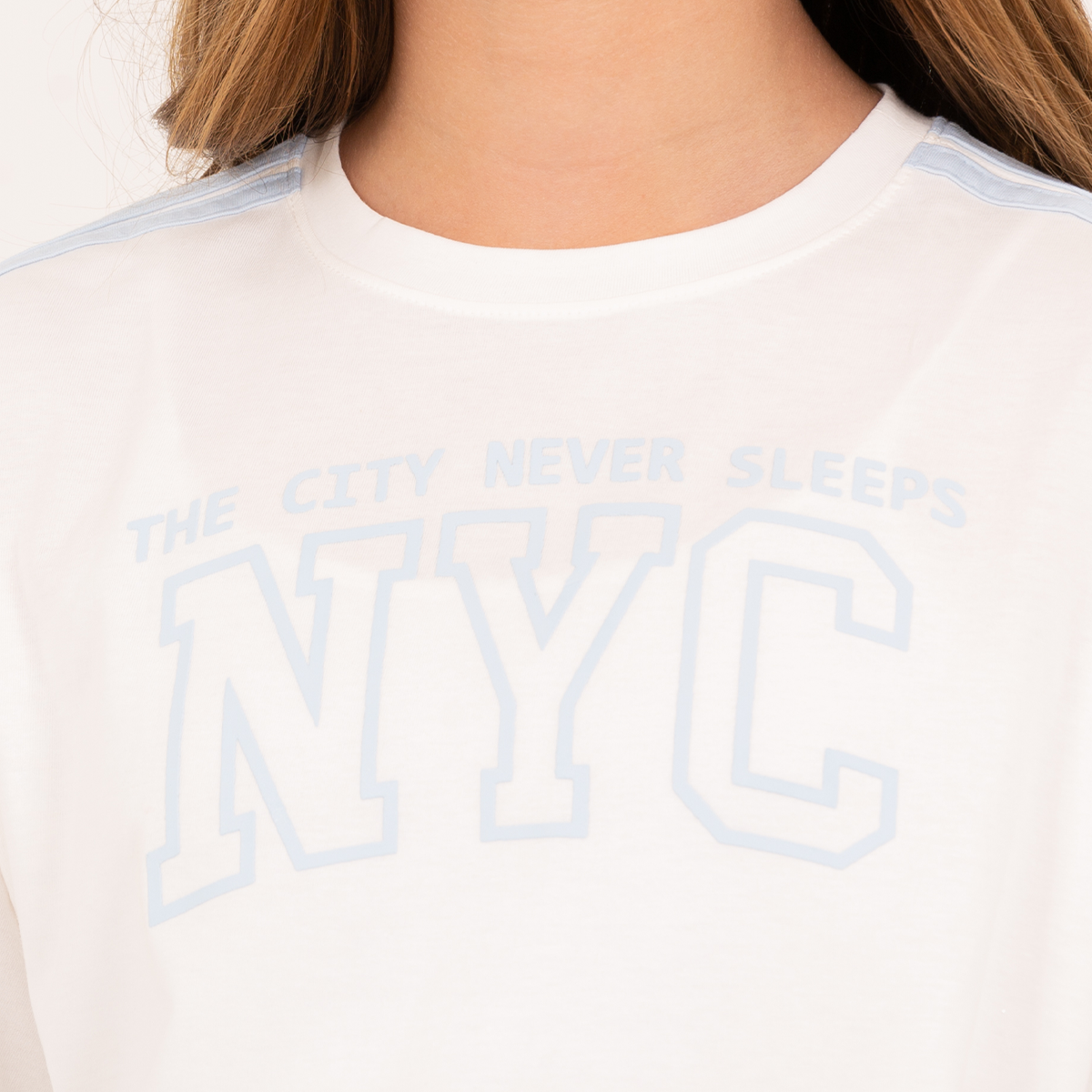 Camiseta para niña “nyc” tono a tono  – blanca