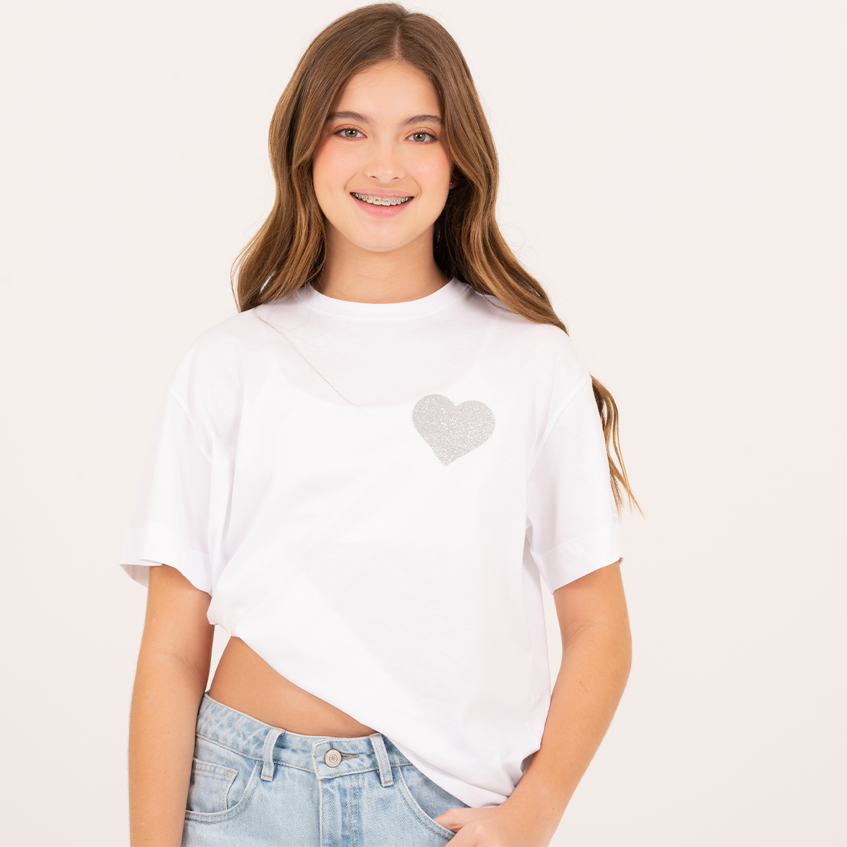 Camiseta para niñas con diseño de corazón el glitter