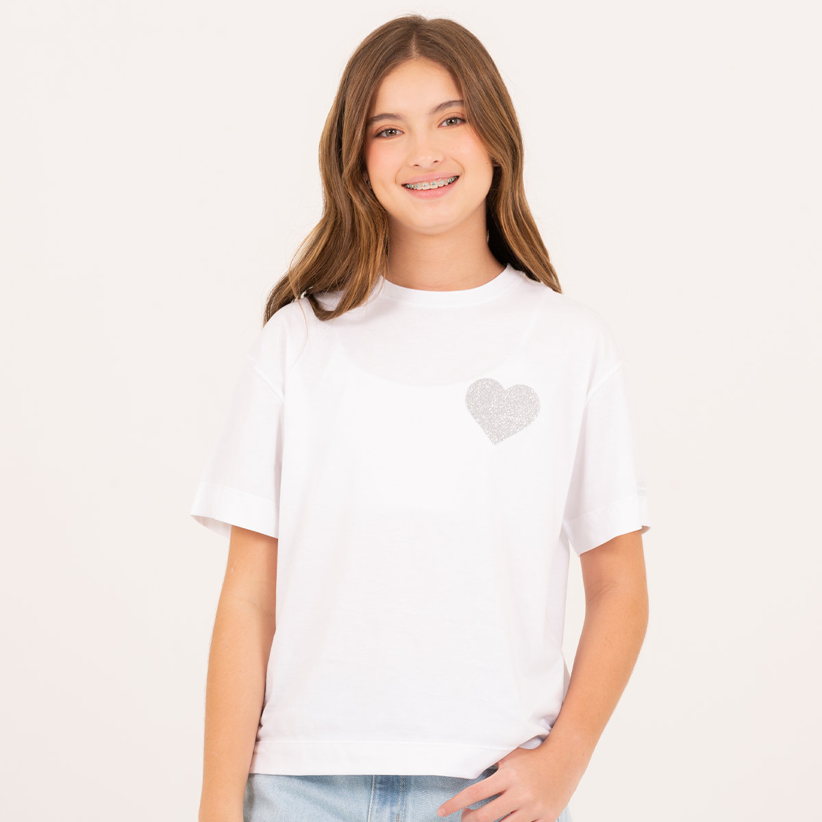 Camiseta para niñas con diseño de corazón el glitter