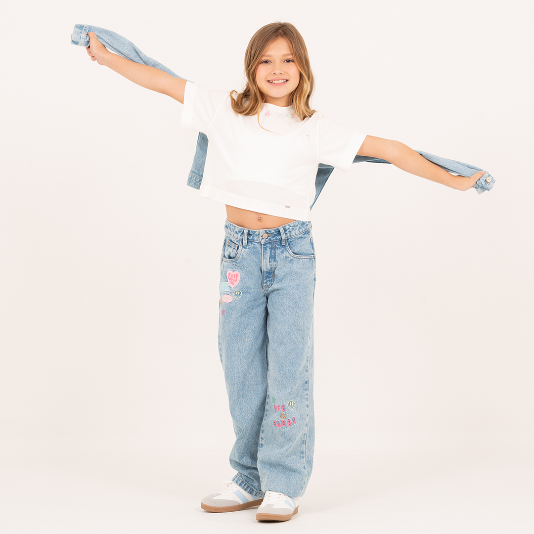 CAMISETA PARA NIÑA EN ALGODÓN CON ESTRELLAS BORDADAS
