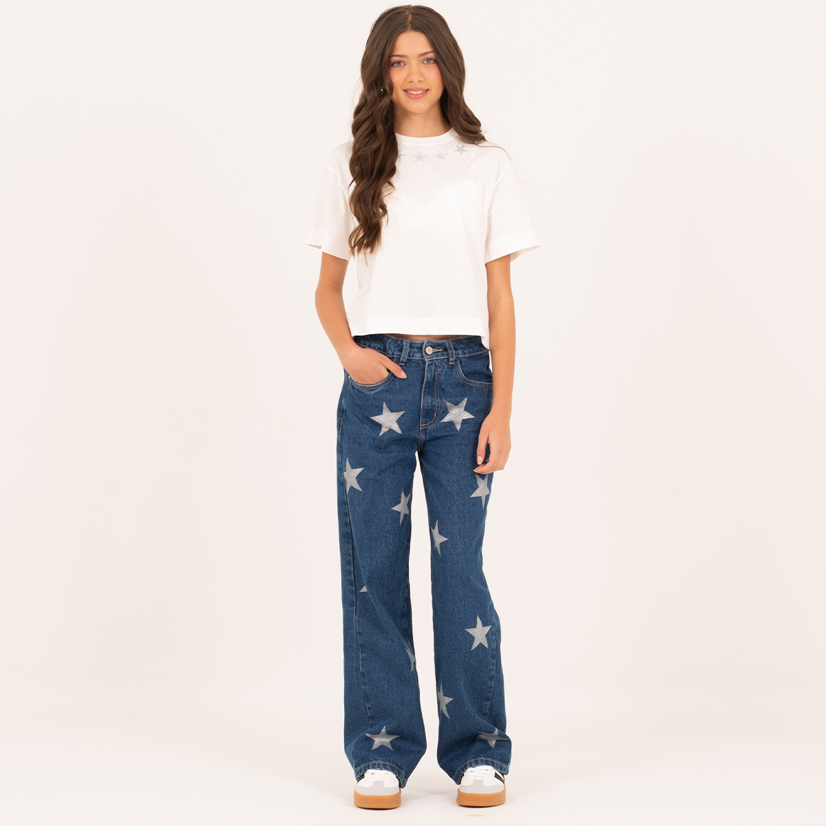 Camiseta para niñas con diseño de estrellas en glitter