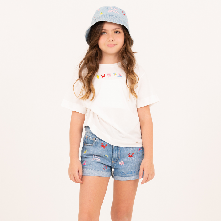 CAMISETA BLANCA PARA NIÑA CON DETALLES BORDADOS