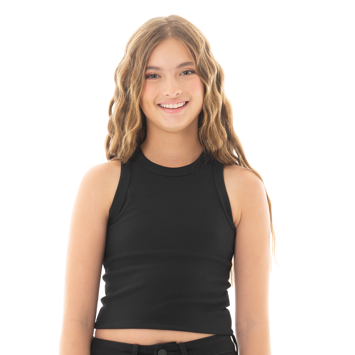Crop top para niñas en rib – Negro