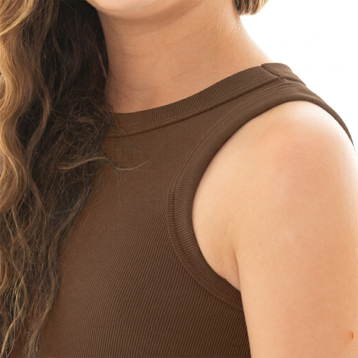 Crop top para niñas en rib - Cafe